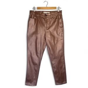 Lands End Women's High Rise Slim Ankle Jean Size 10 Brown Metallic Bronze Jeans